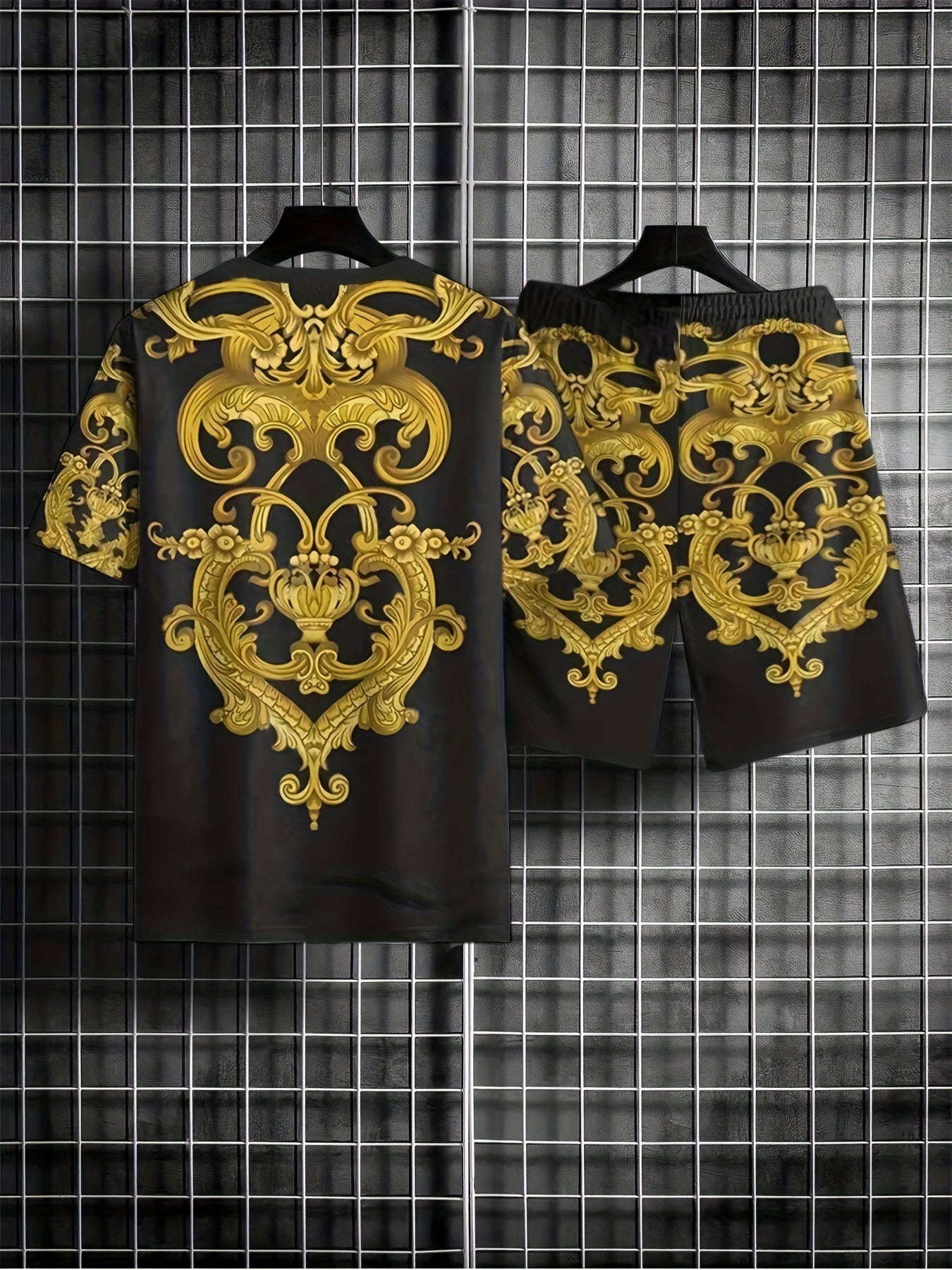 Ethnic Style 2 Piece Outfit Men's Short Sleeve T-shirt and Shorts Set