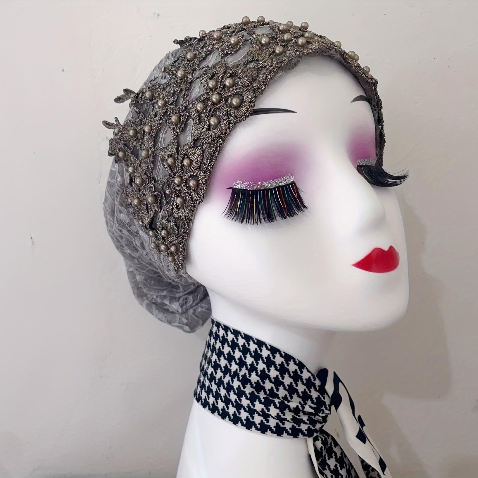 Vintage Flower Beaded Turban Cap Embroidery Head Scarf Chemo Cap