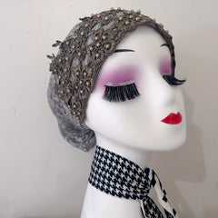 Vintage Flower Beaded Turban Cap Embroidery Head Scarf Chemo Cap