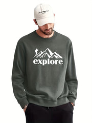 Graphic Mountain Print Sweatshirt Men's Casual Crew Neck Pullover Sweatshirt