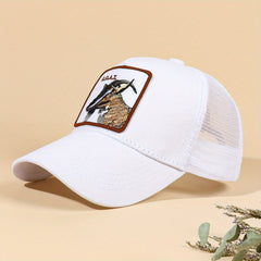 Goat Patch Embroidery Baseball Cap Mesh Trucker Hat Adjustable Unisex Sunscreen