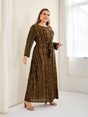 Boho Dress Paisley Print Long Sleeve Round Neck Maxi Dress