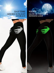 Fluorescent Skeleton Hand Print Yoga Workout Pants Leggings