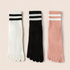 3 Pairs Non Slip Five Toe Silicone Bottom Socks for Women
