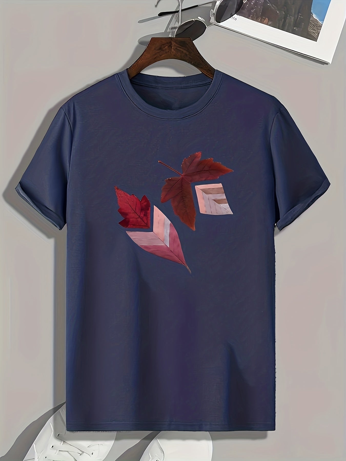 Leaf Pattern Print Men's Sports T-shirt Graphic Tee