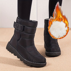 Women's Solid Platform Snow Boots Casual Plush Lined Hook & Loop Boots