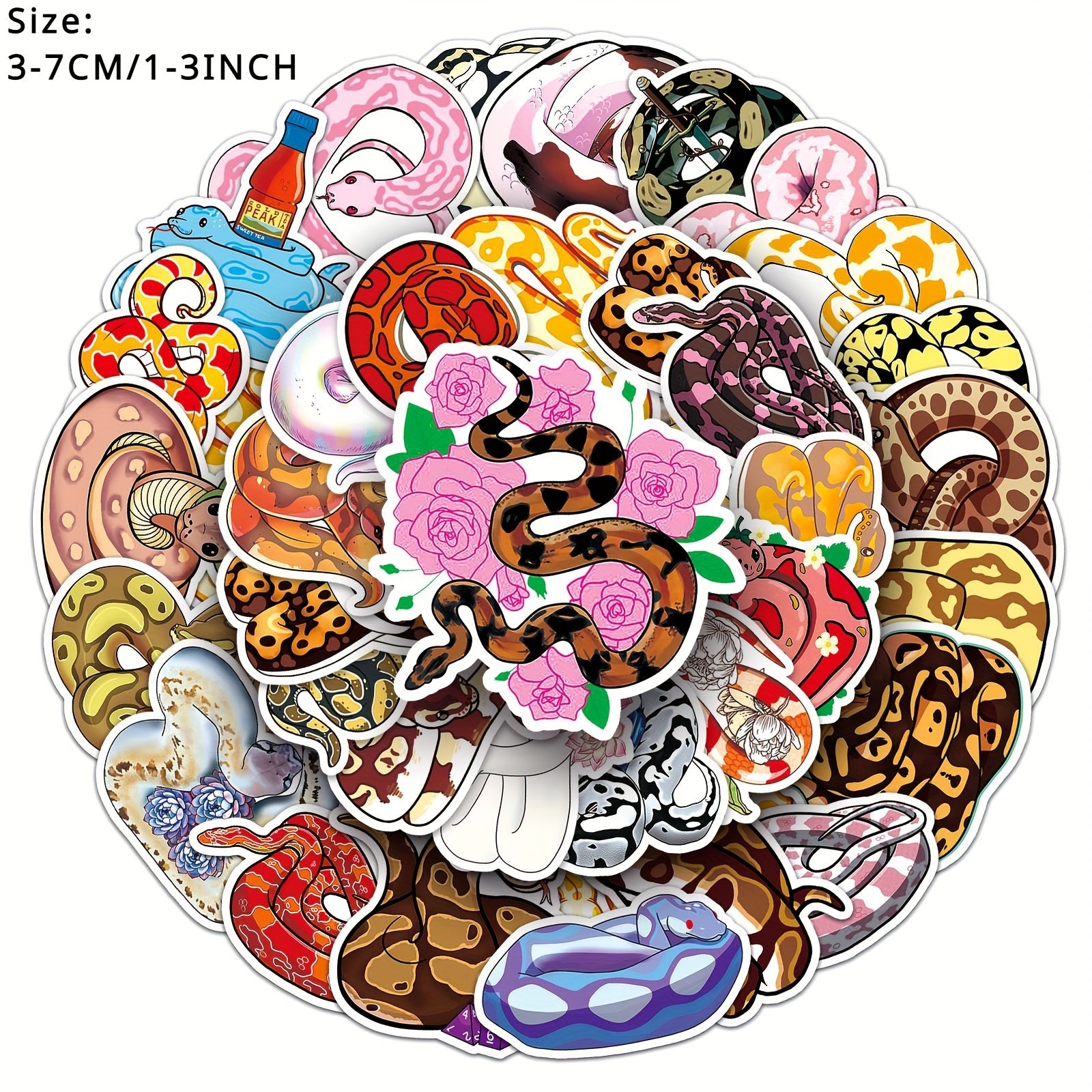 50pcs Colorful Snake Cartoon Series Stickers for Phone Laptop Helmet Skateboard