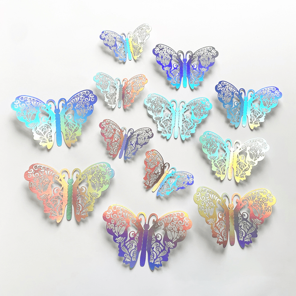 12 Piece 3D Colorful Silvery Butterfly Wall Sticker