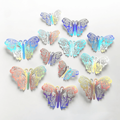 12 Piece 3D Colorful Silvery Butterfly Wall Sticker