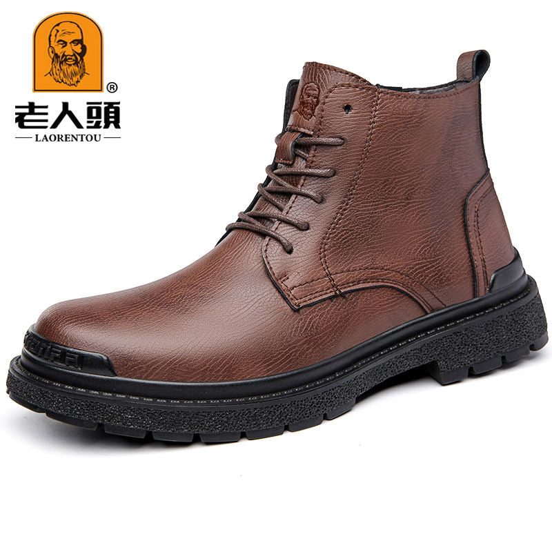 LAORENTOU Men's Leather Round Toe Oxford Boots