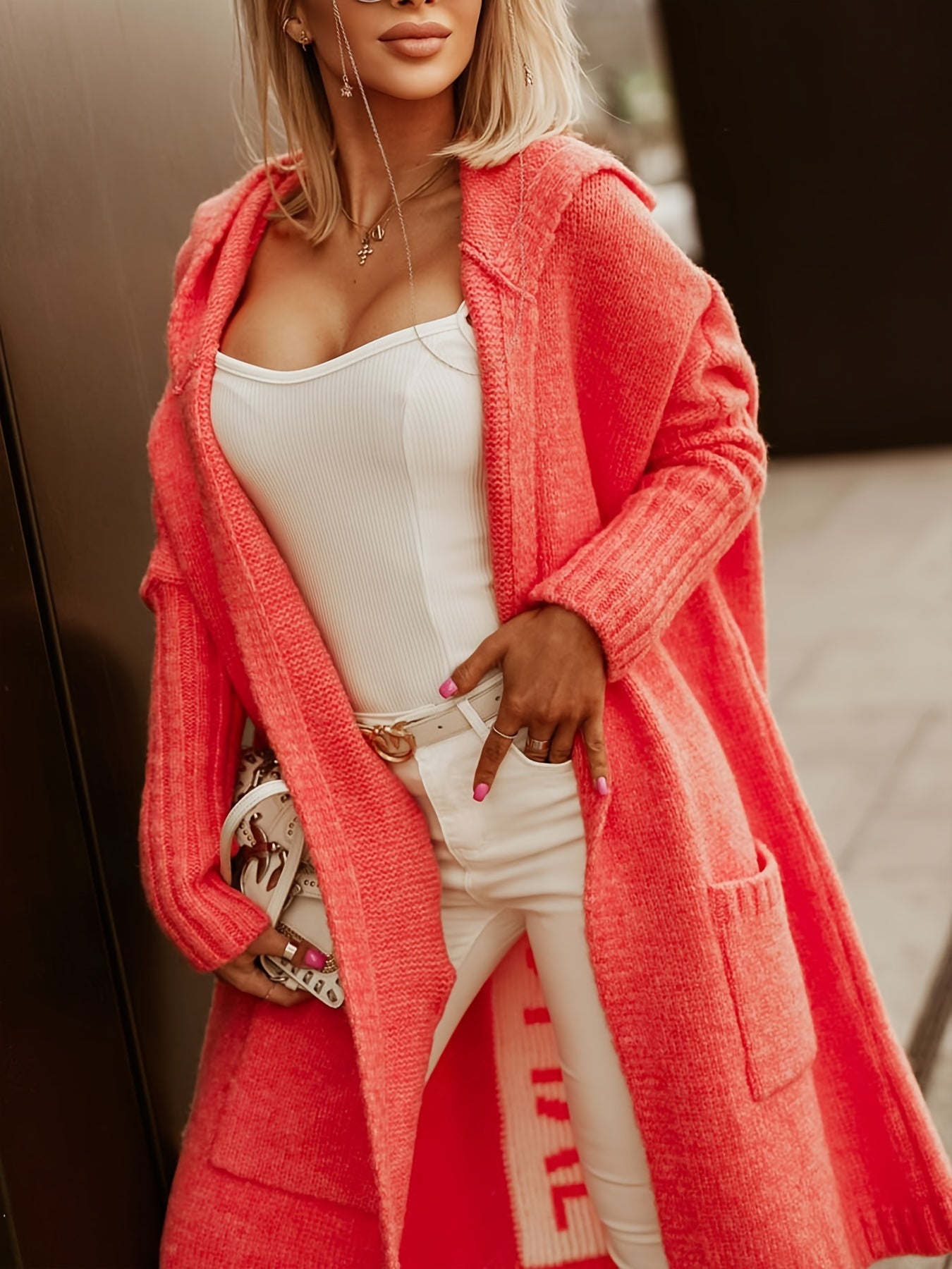 Heart Print Long Sleeve Cardigan with Hood