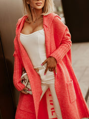 Heart Print Long Sleeve Cardigan with Hood
