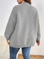 Plus Size Solid Lantern Sleeve Open Front Cardigan