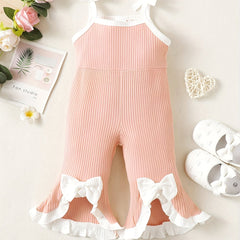 Infant Girls Bow Ruffle Knitted Ribbed Jumpsuit