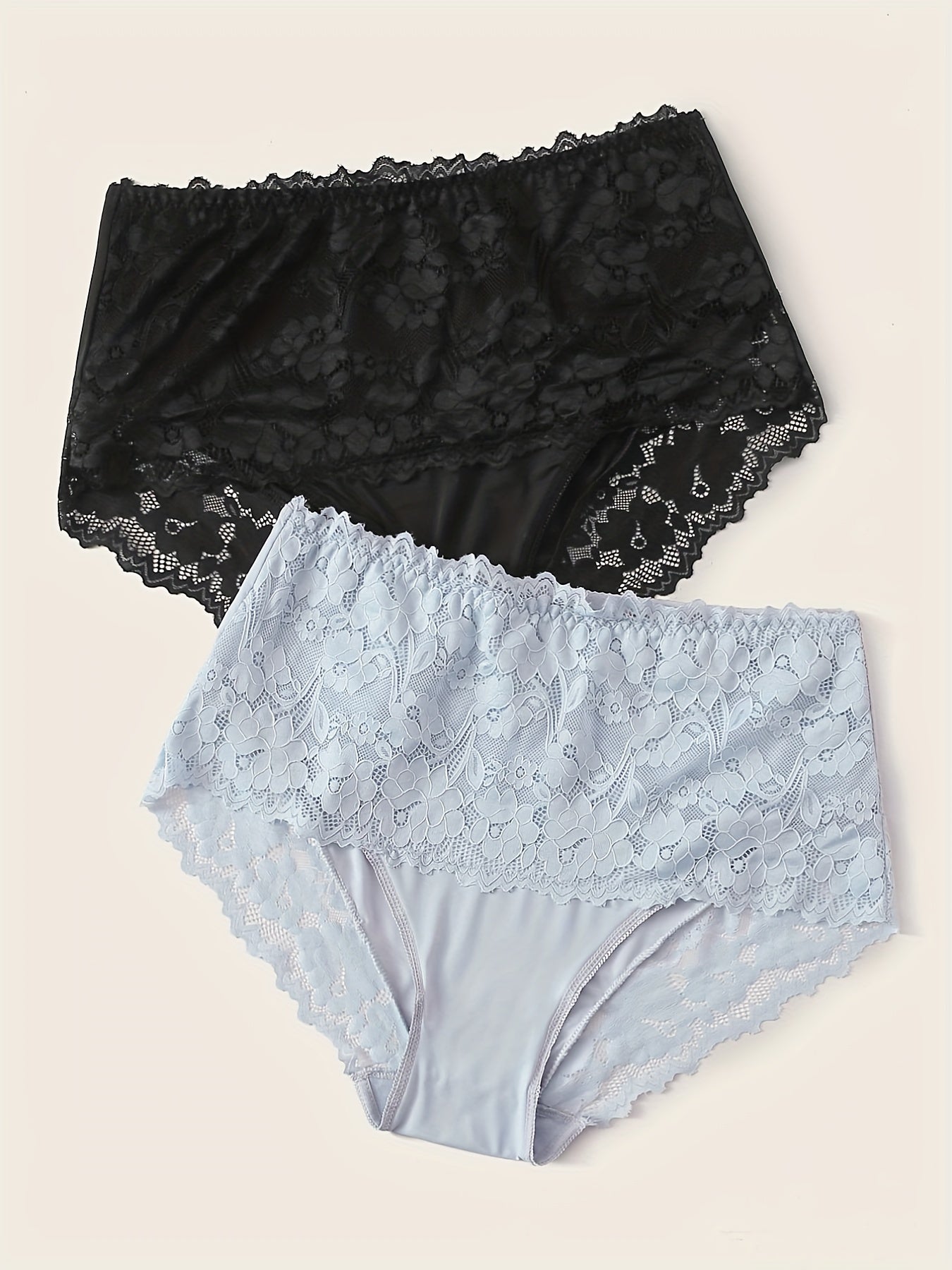 2 Pack Plus Size Lace Briefs Set Women's Mid Rise Breathable Panties