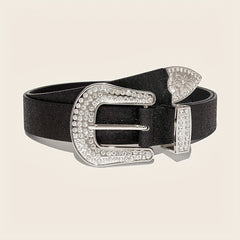 Punk PU Belt Rhinestone Buckle Western Dress Waistband