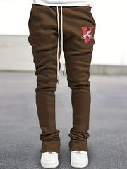 Crane & Floral Print Flared Trousers Men's Hip Hop Joggers
