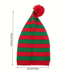 Christmas Striped Knit Hat With Pom, Adult Kids Beanie Caps
