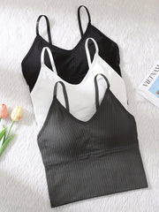 3pcs Ribbed Cami Tops V Neck Sleeveless Casual & Comfy