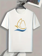 Sailboat Pattern Print Men's Sports T-shirt