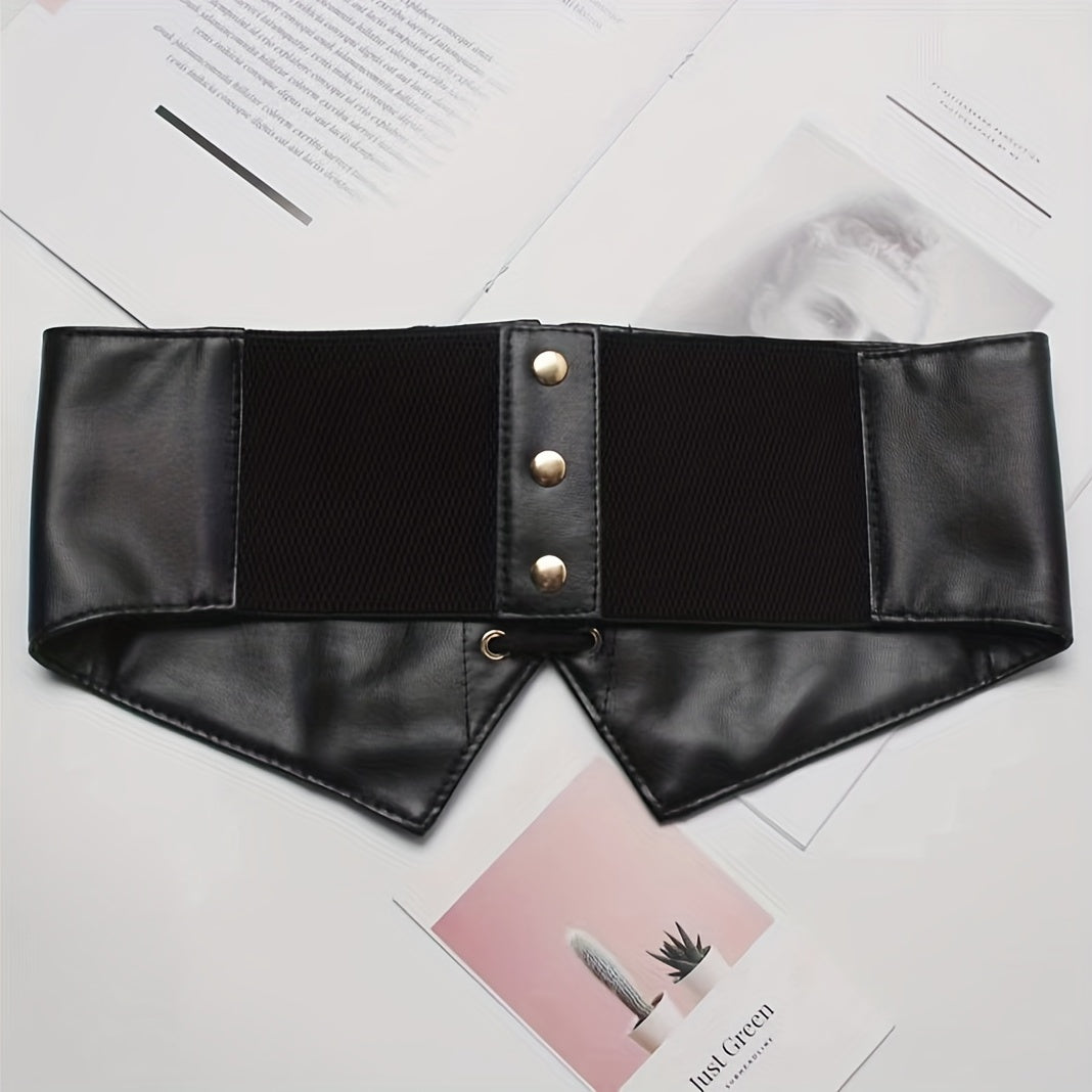 Punk Wide Waist Cinch Belt Bowknot Lace Up Elastic PU Corset Belt