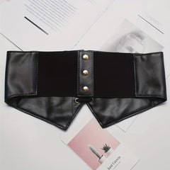 Punk Wide Waist Cinch Belt Bowknot Lace Up Elastic PU Corset Belt
