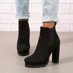 Comfy Block Heel Ankle Boots with Zipper