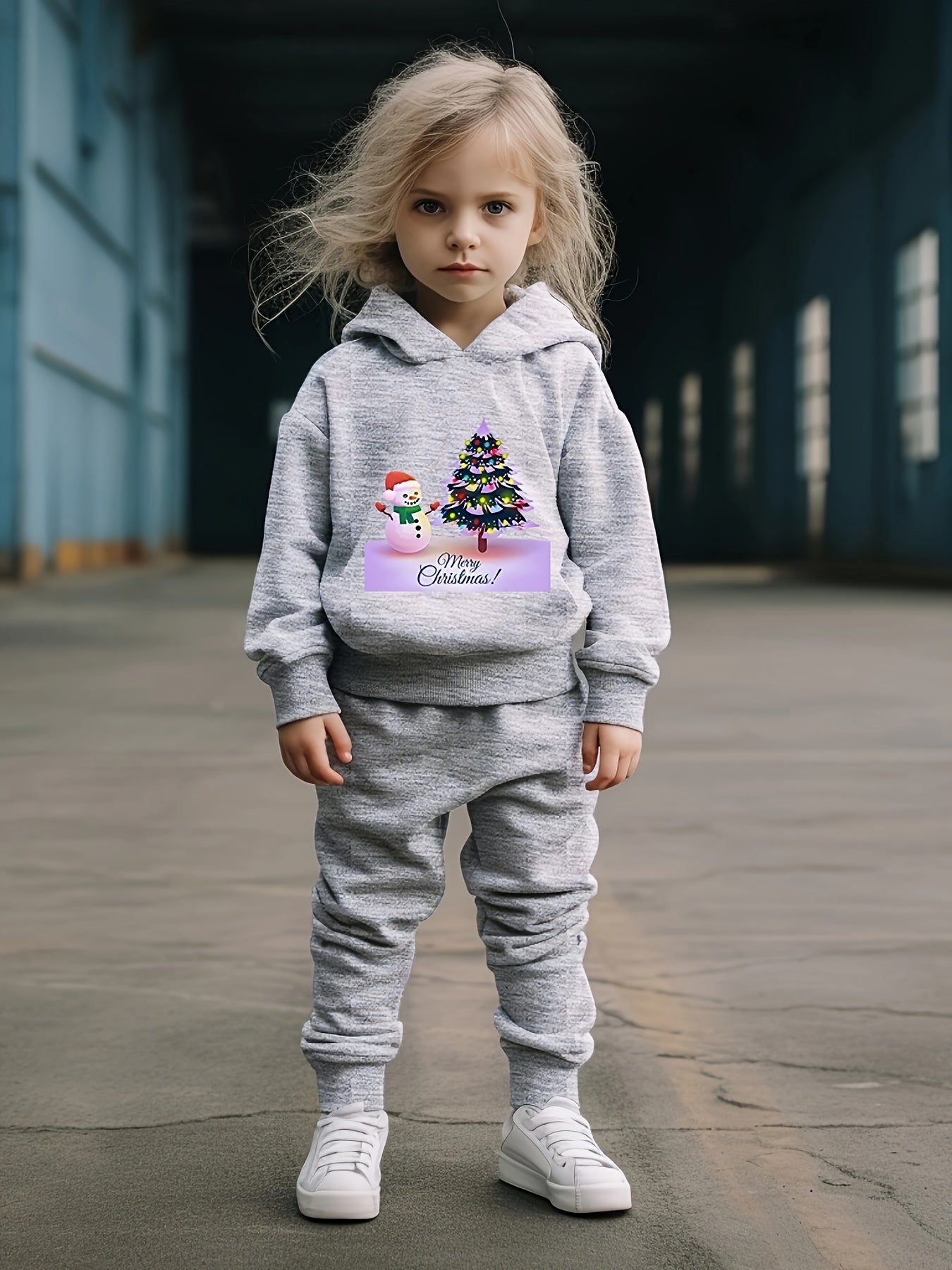 Girls 2pc Snowman & Tree Hoodie Sweatshirt & Sweatpants Set