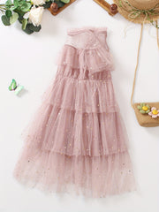 Girls Stars Ruffles Frill Neck Tulle Princess Dress Kids Summer Clothes