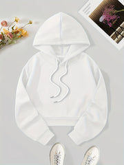 Solid Cropped Hoodies Drawstring Sweatshirt