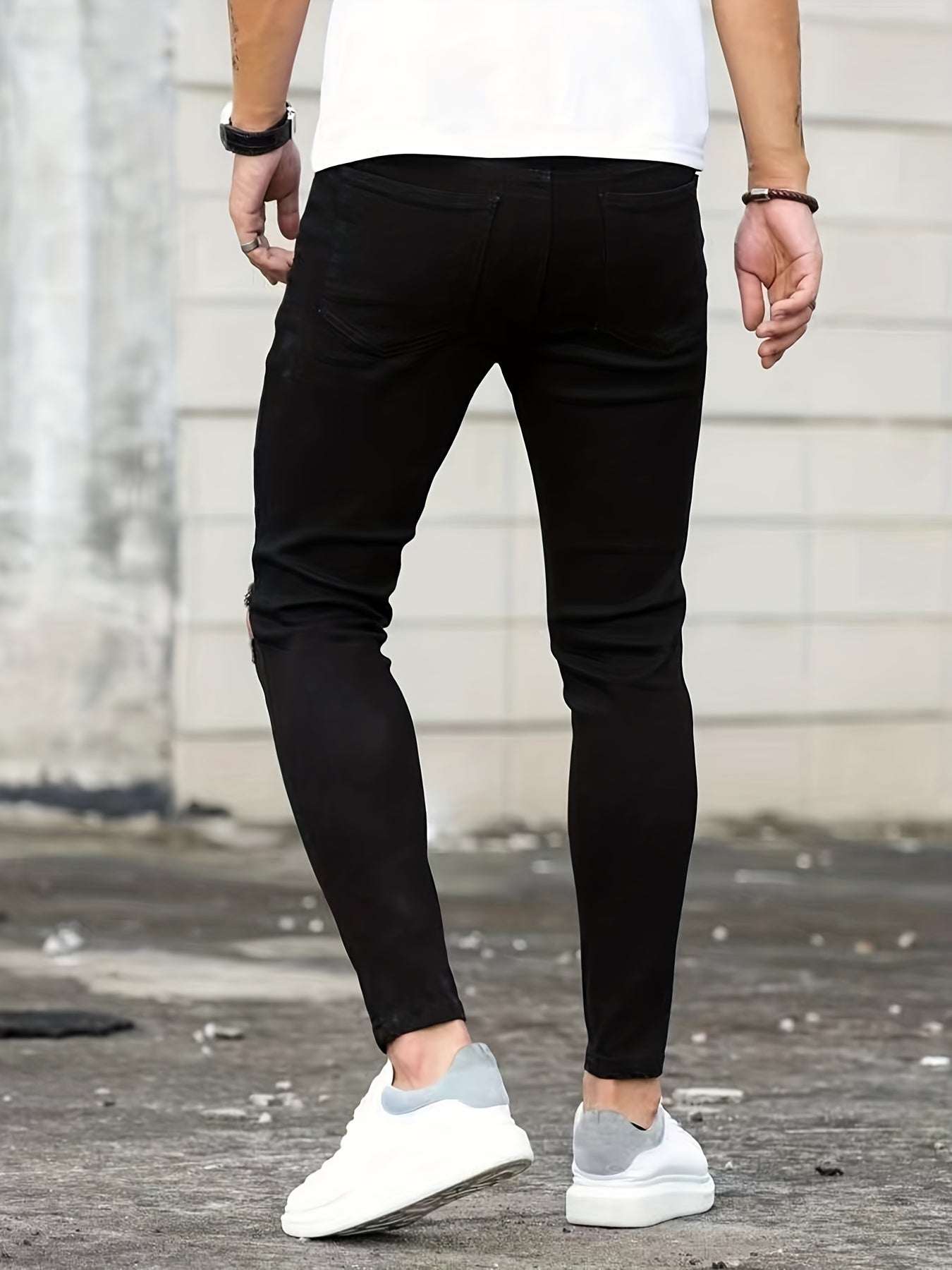 Slim Fit Ripped Jeans Men's Distressed Denim Pants