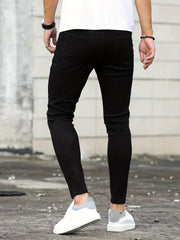 Slim Fit Ripped Jeans Men's Distressed Denim Pants