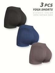 Seamless Hip Lifting Yoga Sports Shorts Solid Workout Biker Shorts