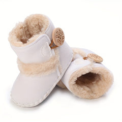 Baby Girls Toddler Boots With Botton Soft Sole Fleece Walking Shoes
