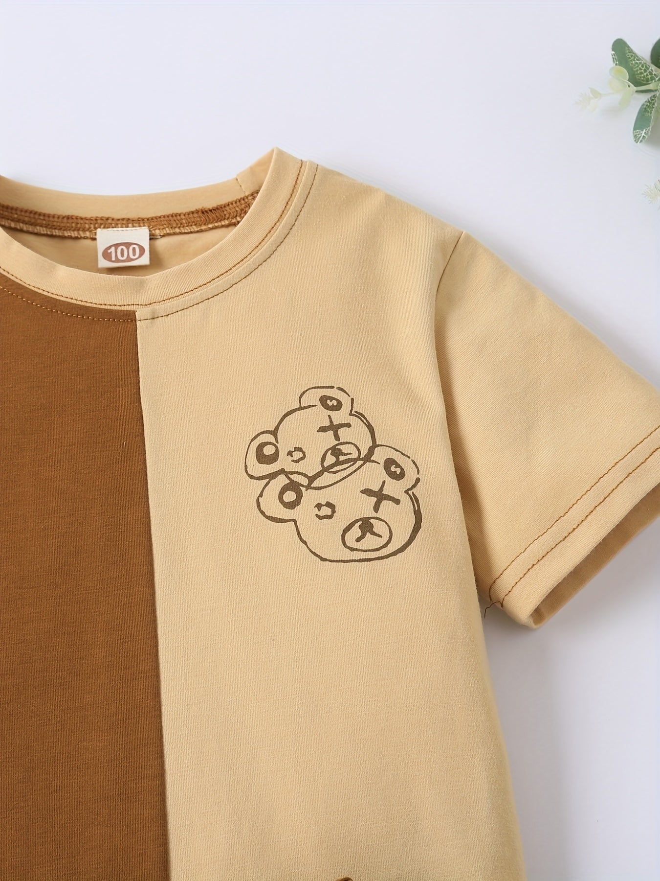 Boys Casual Bear Graphic T Shirt & Shorts Set for Summer