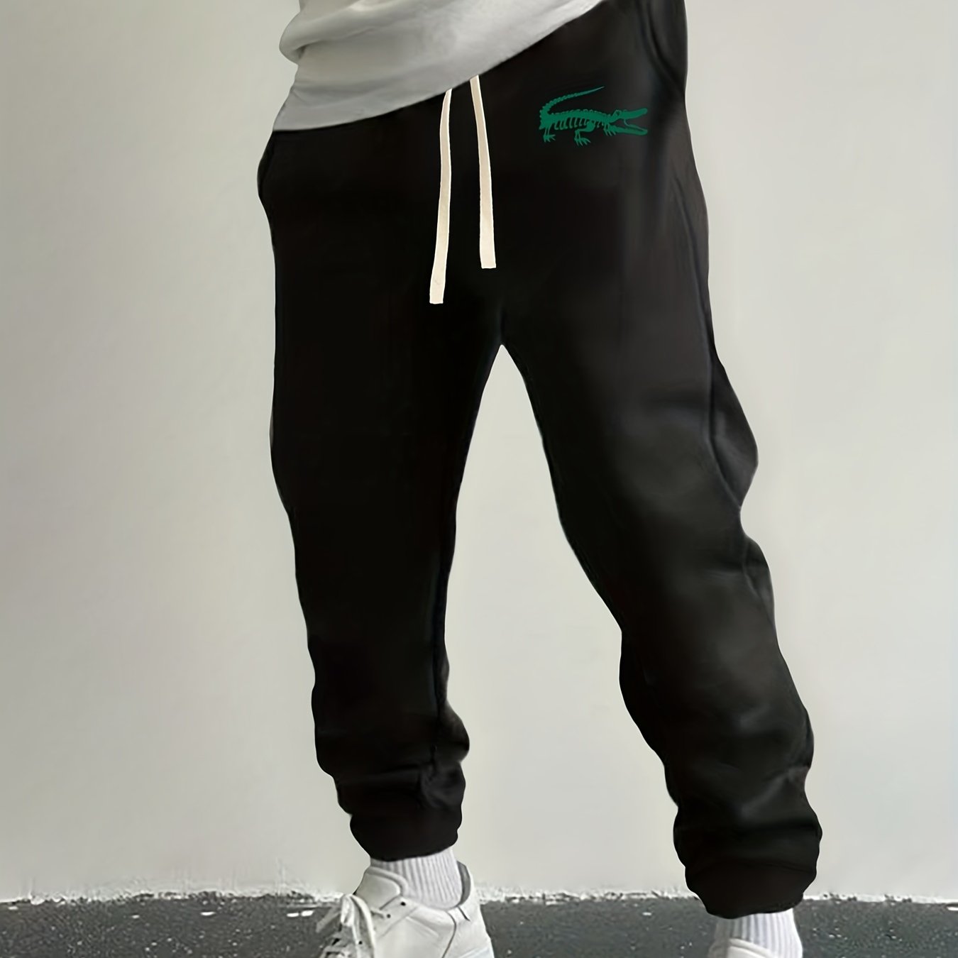 Crocodile Print Drawstring Sweatpants Loose Fit Men's Casual Joggers