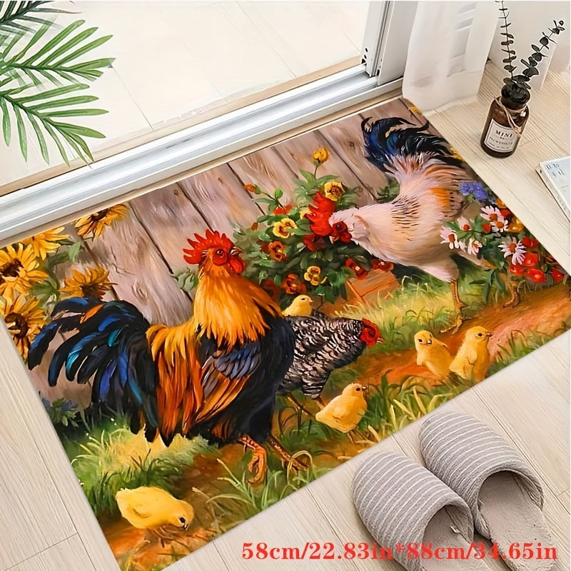 Colorful Chicken And Flower Floor Mat Non Slip Indoor Carpet