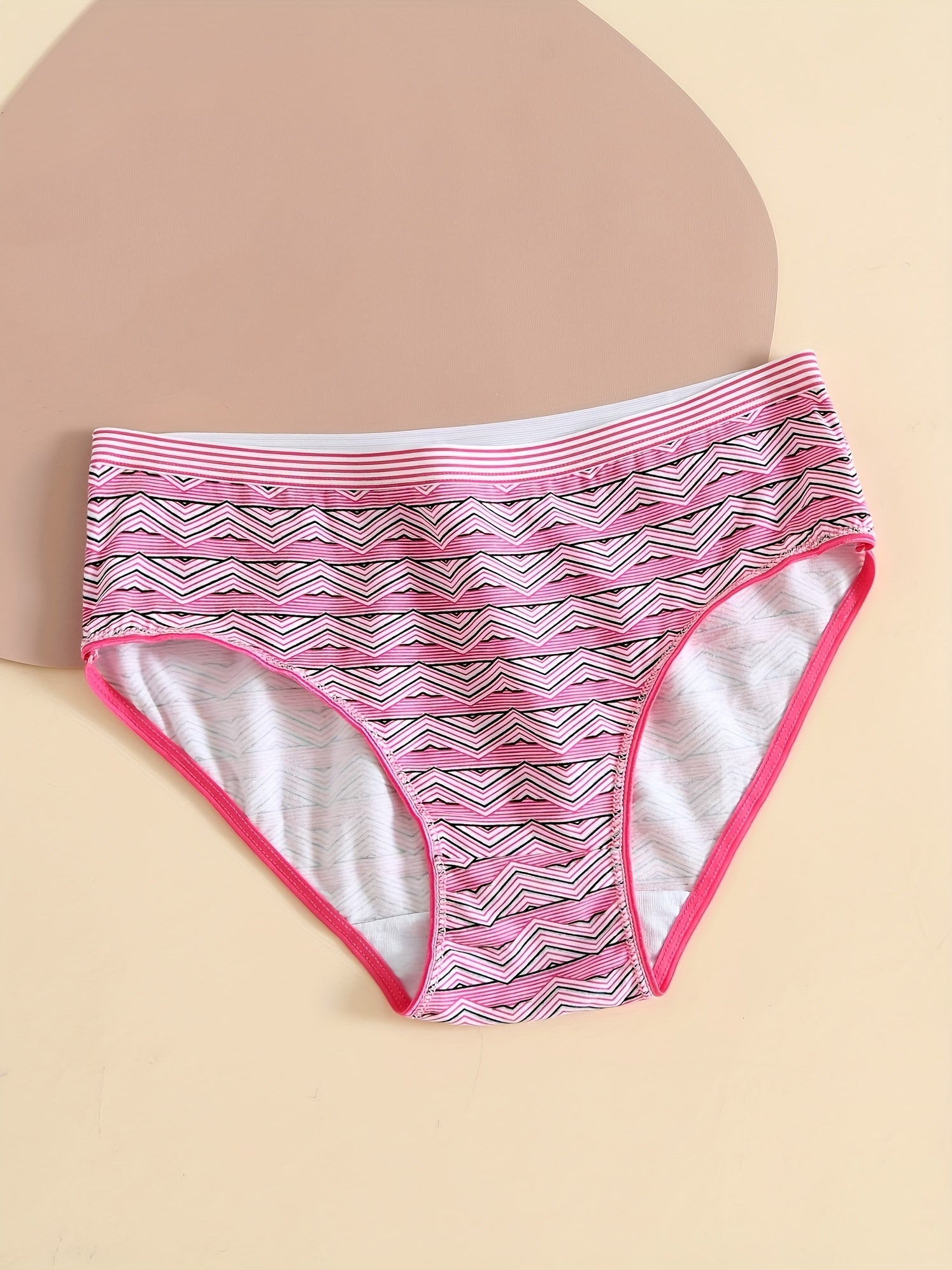 6 Pack Plus Size High Cut Striped Print Lace Briefs Set