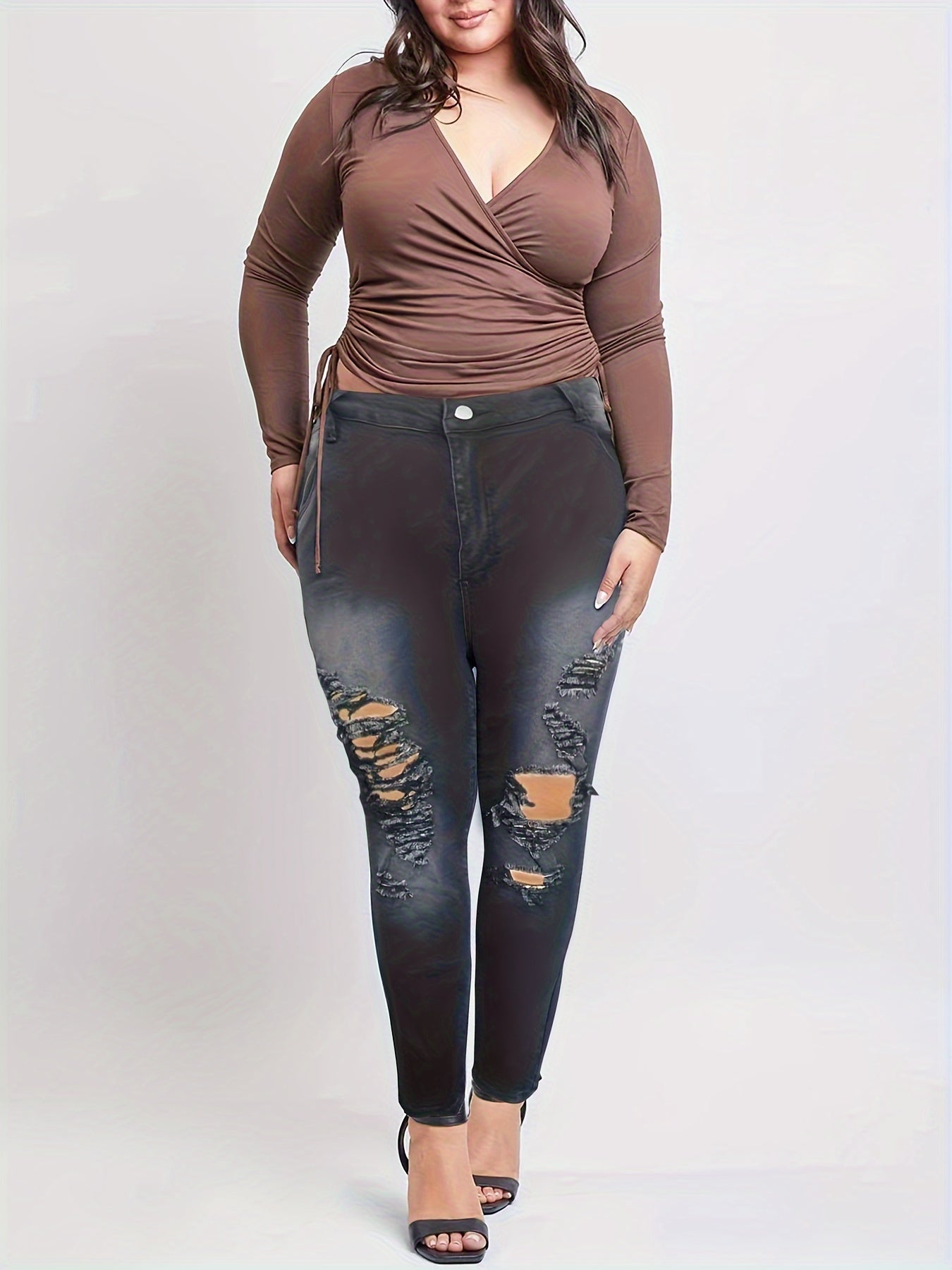 Solid Ripped High Rise Skinny Jeans
