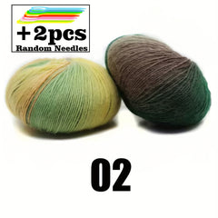 2pcs 50g Cashmere Yarn Hand Woven Rainbow Yarn For Knitting Crochet