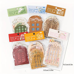 15 Sheets Retro Flower Window Diary DIY Material Collage Card Flower Space Yard