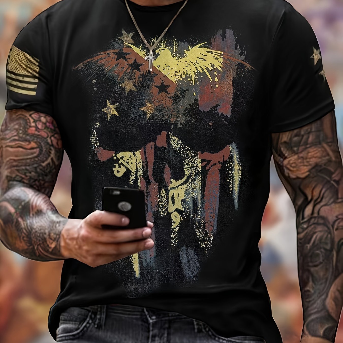 Skull Pattern T shirt Men's Casual Street Style Tee Shirt
