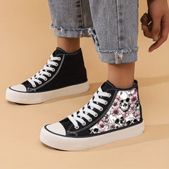 Skull & Flower High Top Canvas Sneakers