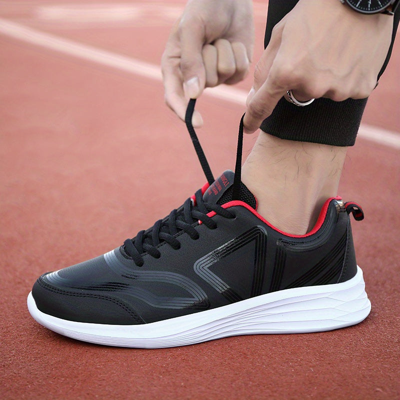 Men's Light Weight Faux Leather Sport Shoes Lace Up Comfy Soft Sole Sneakers