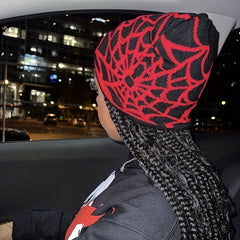 Gothic Spider Web Pattern Knitted Hat Halloween Windproof Beanie