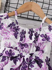 Toddler Girls Ruffle Trim Cold Shoulder Flower Graphic Princess Dress