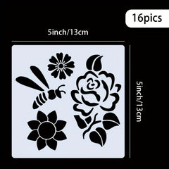 16pcs Reusable Floral Stencils Sunflower Bee Butterfly Painting Stencils