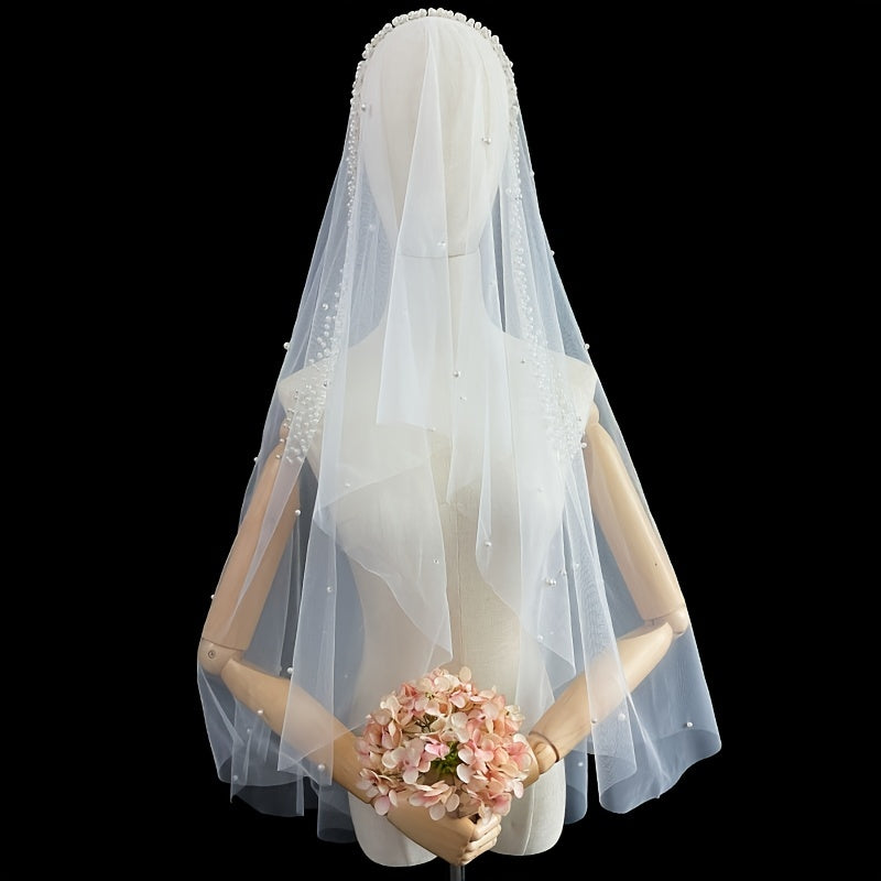 Long Faux Pearl Veil Bridal Hair Accessories