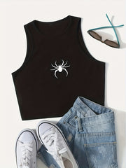 Y2K Spider Print Crop Tank Top Sleeveless for Summer