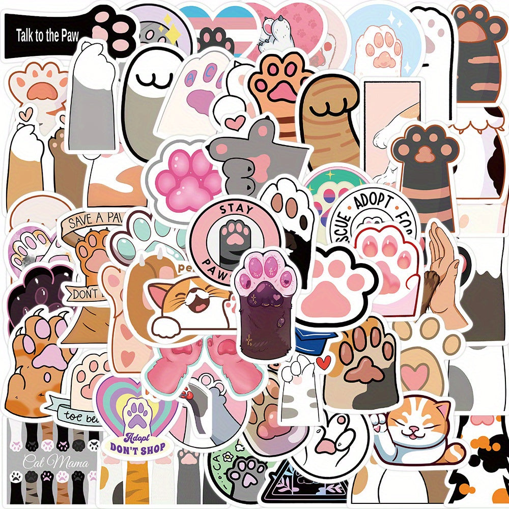61pcs Cat Paw Print Stickers Waterproof Decals for Water Bottle Laptop Phone Scr